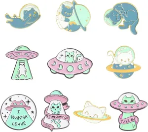 10Pcs Creative Cartoon Alien Cat DIY Metal Pin Badge Decorative Accessories For Clothes Backpack Hat Gift Accessories