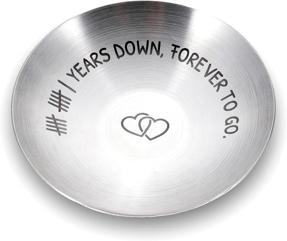 11th Anniversary Steel Gifts for Her Him 11 Year Wedding Anniversary for Wife Husband Girlfriend Couple 11 Year Anniversary Decorations 4" Ring Holder Dish Jewelry Tray Christmas Valentines Birthday