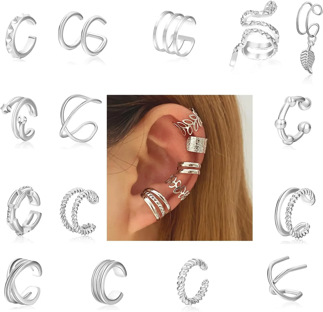 15 Pieces Gold Ear Cuff Earring Set, Dainty Non Piercing Clip On Cartilage Earrings, Lightweight Statement Jewelry Gifts for Women Teen Girls