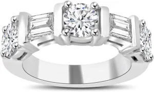 1.54 ct Round and Baguette Cut Diamond Wedding Band Ring in Platinum