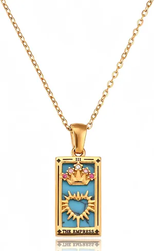 18k Gold Plated Tarot Cards Pendant Necklace - Vintage Colorful Charm Necklace Lucky Talisman Hypoallergenic for Women and Men Gift