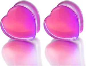 2PCS 6mm(2G) Purple Red Heart Glass Ear Plugs Double Flared Saddle Expander Stretcher Ears Gauge Piercing Body Jewelry for Women Men
