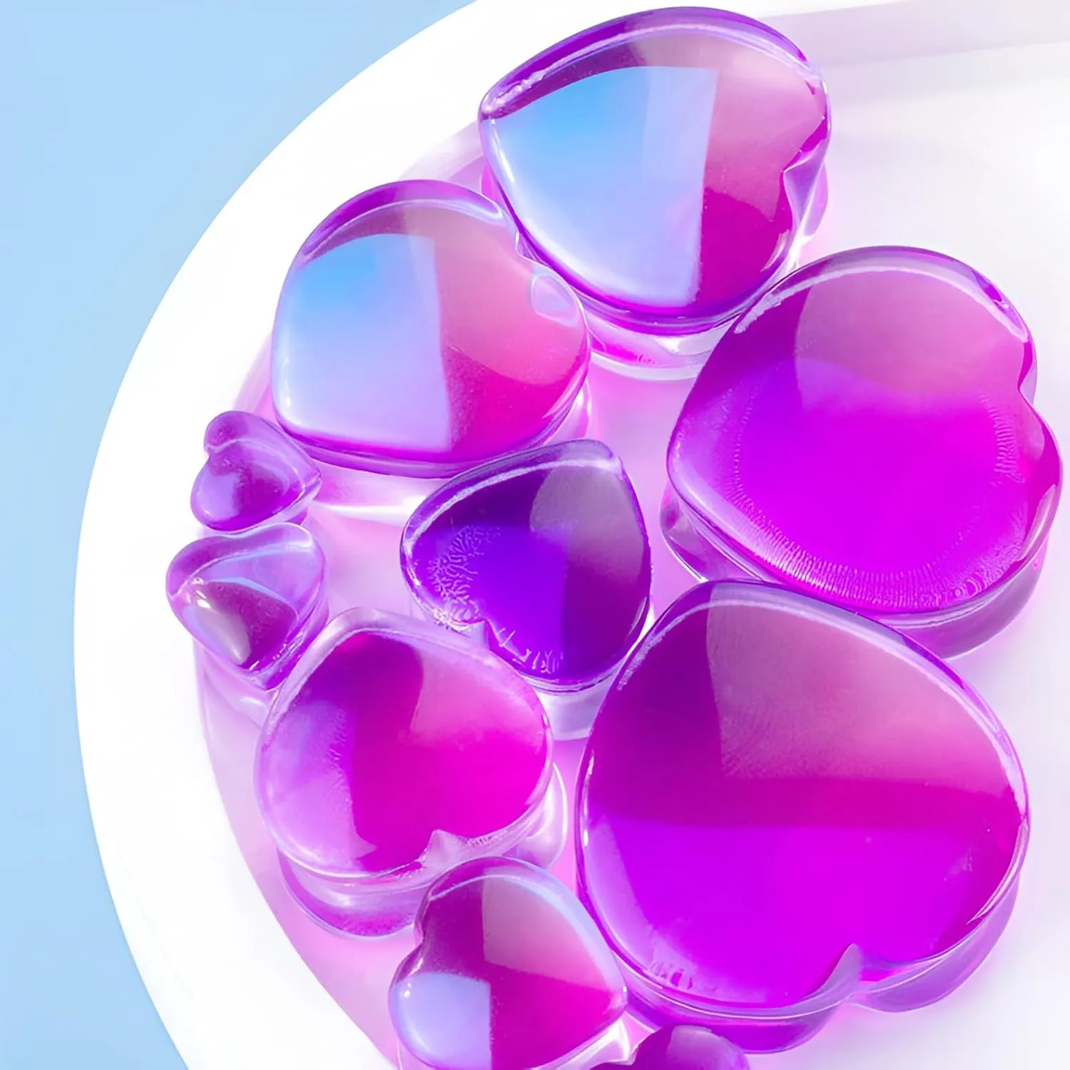 2PCS 6mm(2G) Purple Red Heart Glass Ear Plugs Double Flared Saddle Expander Stretcher Ears Gauge Piercing Body Jewelry for Women Men