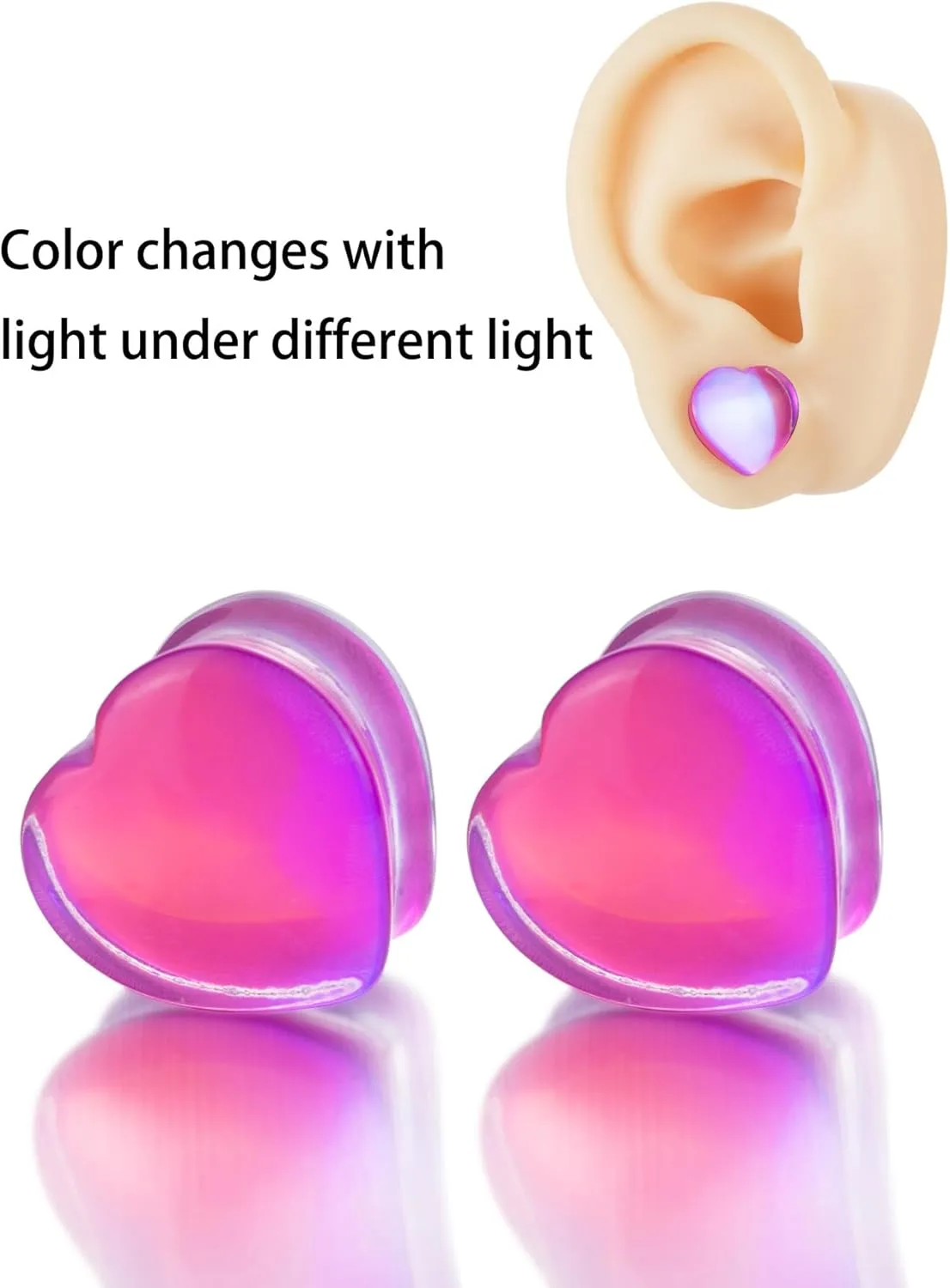 2PCS 6mm(2G) Purple Red Heart Glass Ear Plugs Double Flared Saddle Expander Stretcher Ears Gauge Piercing Body Jewelry for Women Men