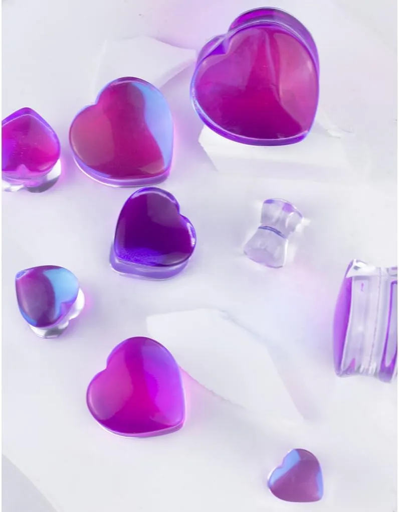 2PCS 6mm(2G) Purple Red Heart Glass Ear Plugs Double Flared Saddle Expander Stretcher Ears Gauge Piercing Body Jewelry for Women Men