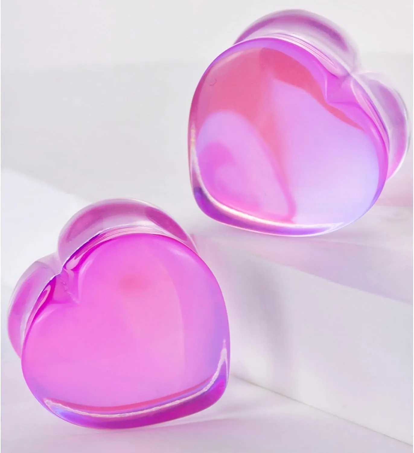 2PCS 6mm(2G) Purple Red Heart Glass Ear Plugs Double Flared Saddle Expander Stretcher Ears Gauge Piercing Body Jewelry for Women Men