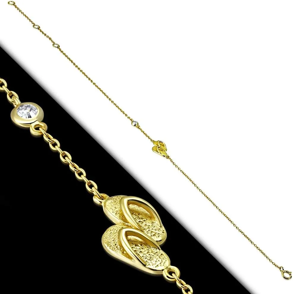 925 Sterling Silver Bezel-Set CZ Flip-Flops Slippers Anklet Bracelet
