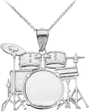 925 Sterling Silver Miniature Drum Set Music Charm Pendant Necklace