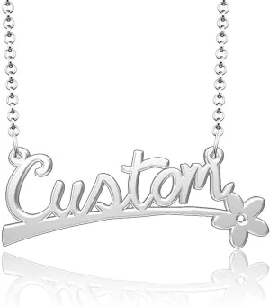 925 Sterling Silver Vanessa Name Necklace Personalized Name Plate Customize Flower Pendant