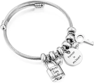 Abooxiu Lock Cremation Bracelet for Ashes - Stainless Steel Urn Bracelet for Women - Memorial Ashes Holder - Never Say Goodbye & Forever in my Heart