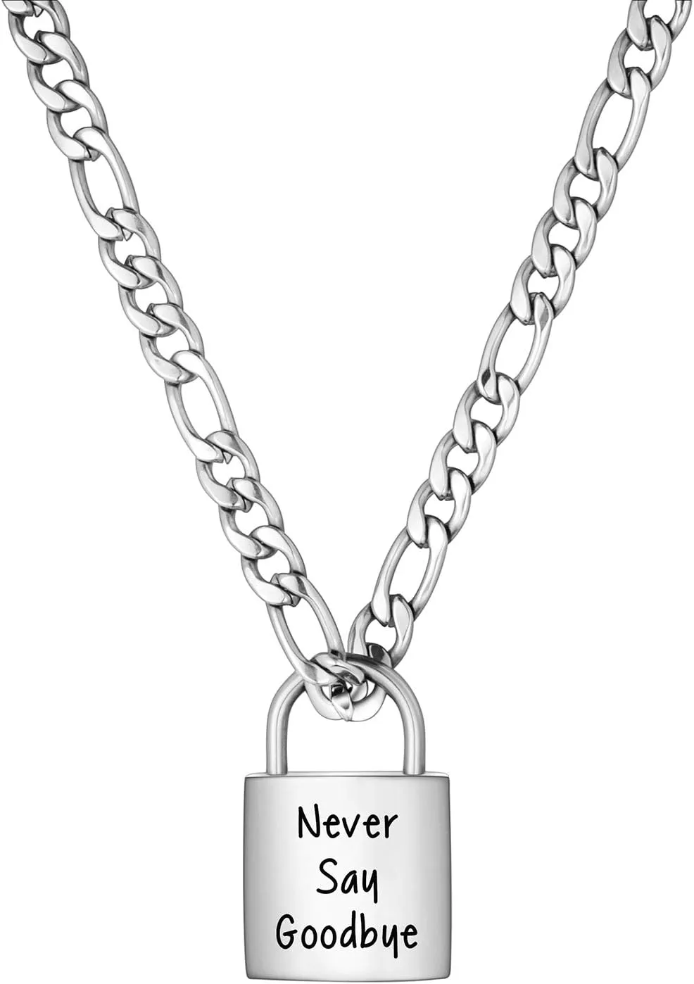 abooxiu Lock Urn Necklace for Ashes Stainless Steel Ashes Necklace Cremation Necklace for Human Ashes Memorial Ashes Holder - Never Say Goodbye