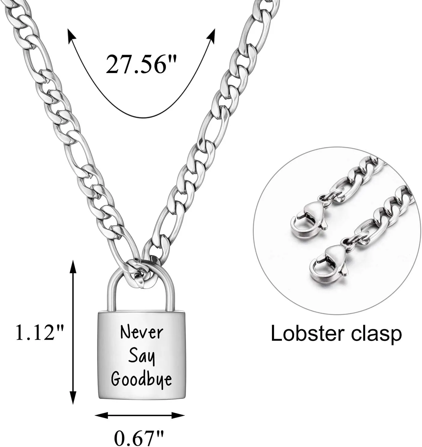 abooxiu Lock Urn Necklace for Ashes Stainless Steel Ashes Necklace Cremation Necklace for Human Ashes Memorial Ashes Holder - Never Say Goodbye