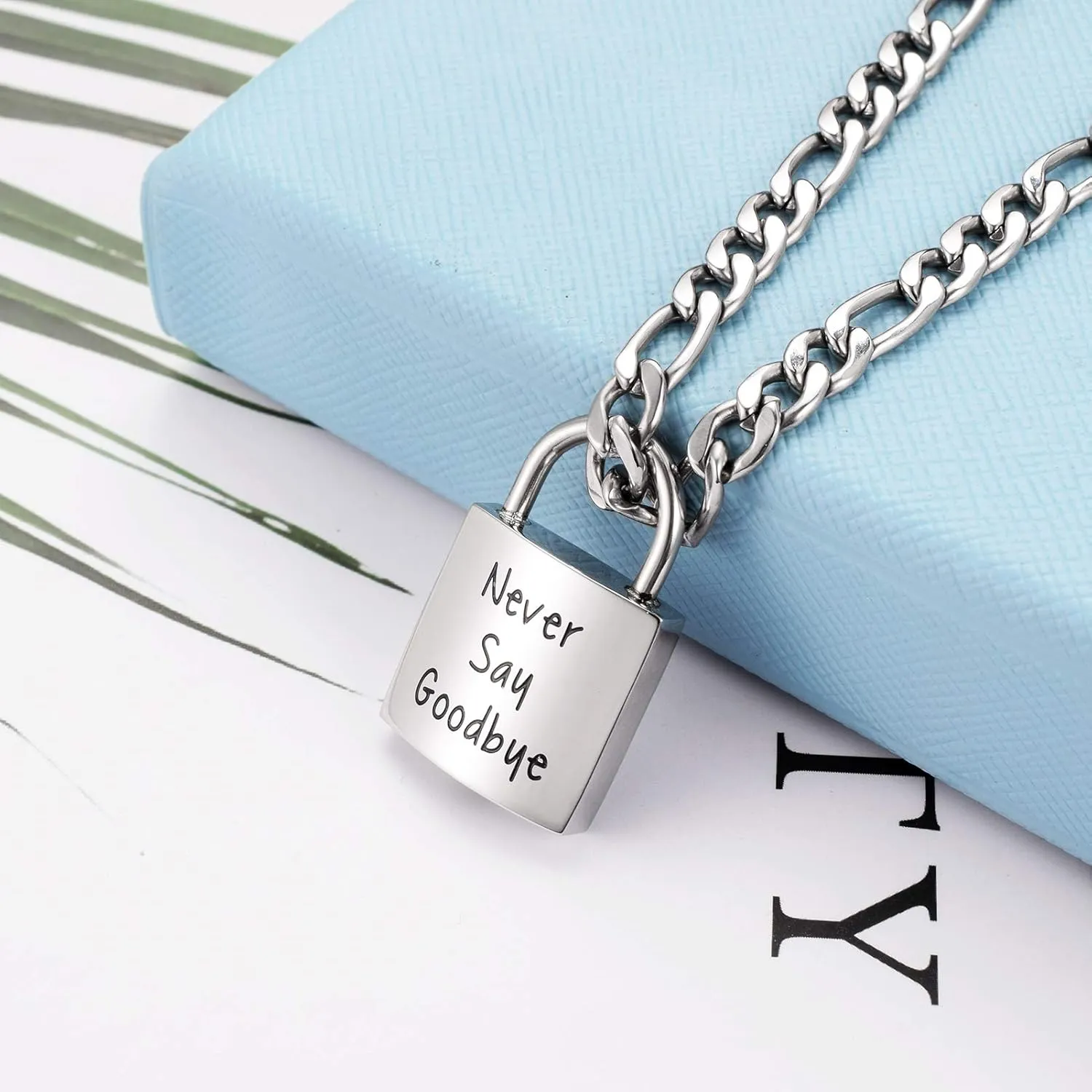 abooxiu Lock Urn Necklace for Ashes Stainless Steel Ashes Necklace Cremation Necklace for Human Ashes Memorial Ashes Holder - Never Say Goodbye
