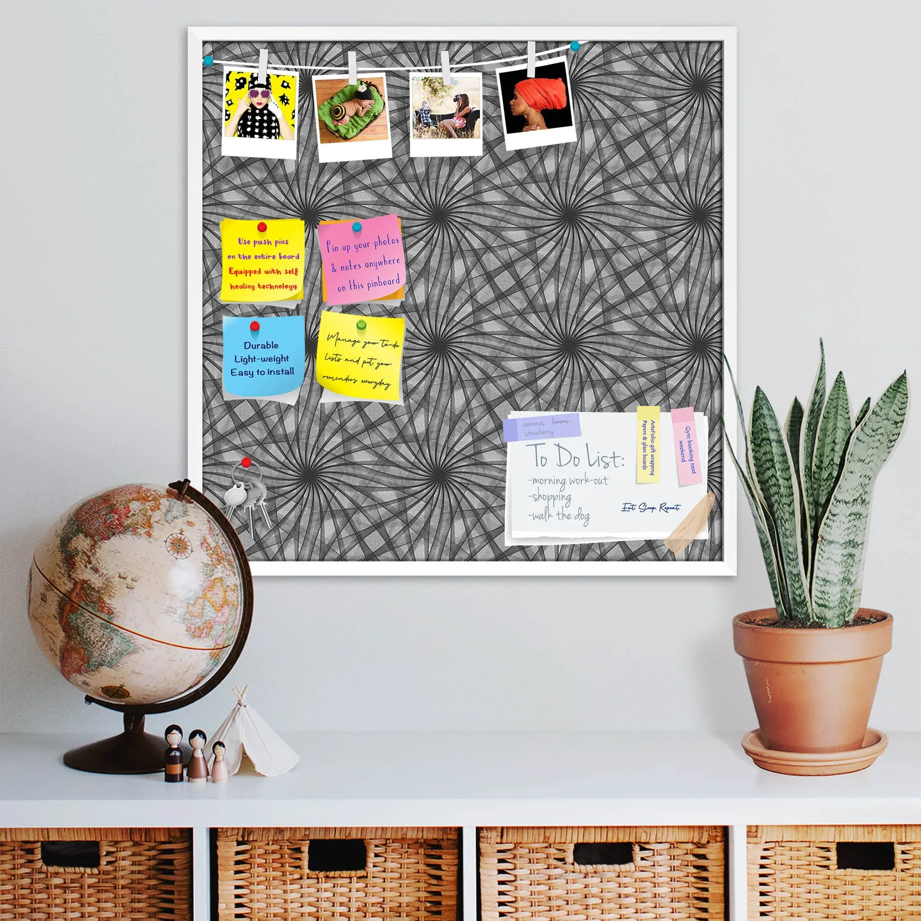 Abstract Black & White Bulletin Board Notice Pin Board Soft Board | Framed