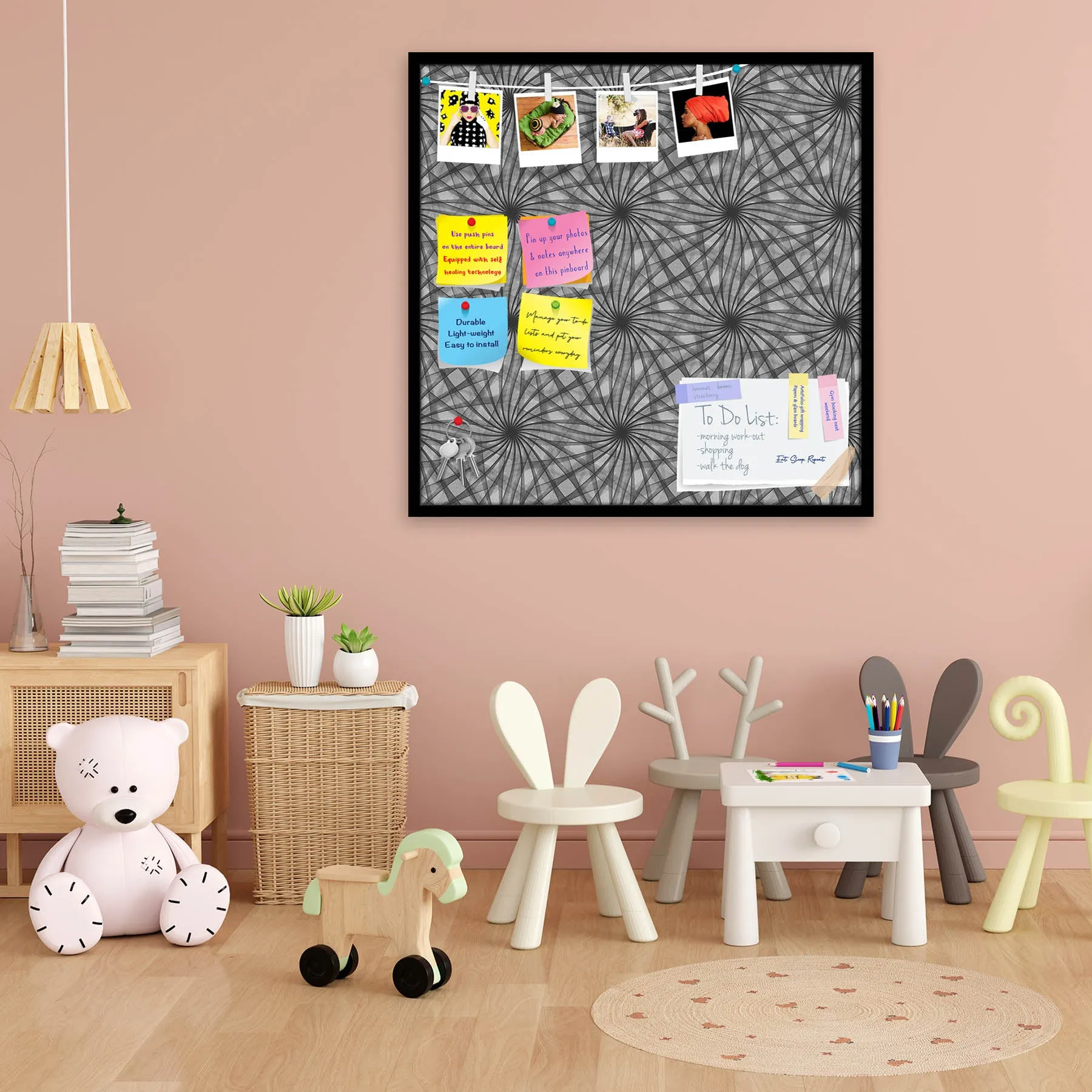 Abstract Black & White Bulletin Board Notice Pin Board Soft Board | Framed