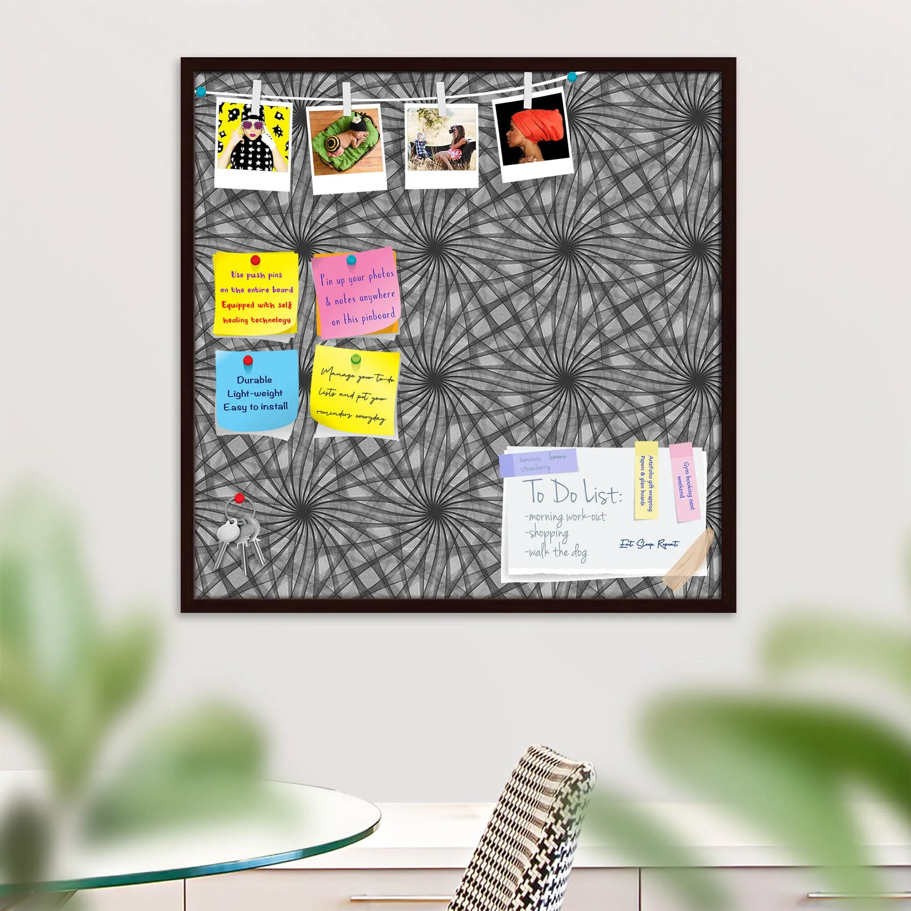 Abstract Black & White Bulletin Board Notice Pin Board Soft Board | Framed