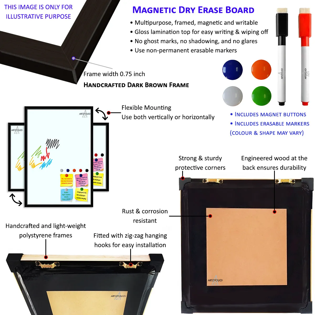 Abstract Black & White Pattern Framed Magnetic Dry Erase Board | Combo with Magnet Buttons & Markers