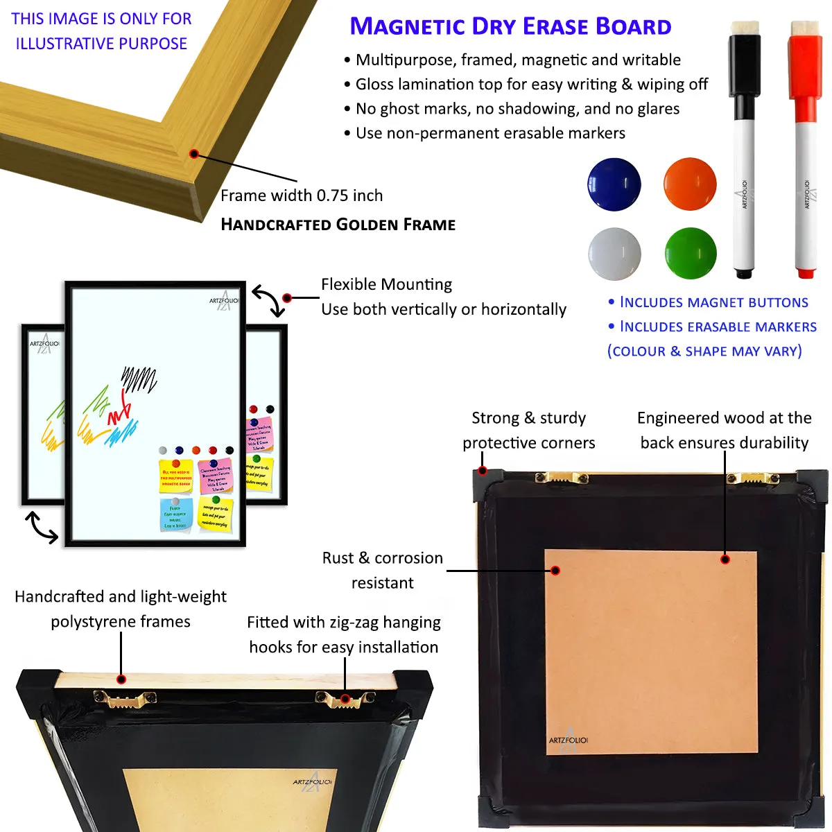 Abstract Black & White Pattern Framed Magnetic Dry Erase Board | Combo with Magnet Buttons & Markers