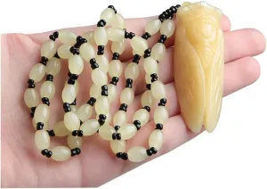 Acxico 1 pcs Natural Yellow Jade Cicada Carved Amulet Lucky Pendant Beads Necklace