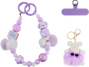 Bead Bag Charm for Women, Bag Charm for Handbags Purse Tote Backpack, Plush Pompom Keychain, Phone Wrist Strap
