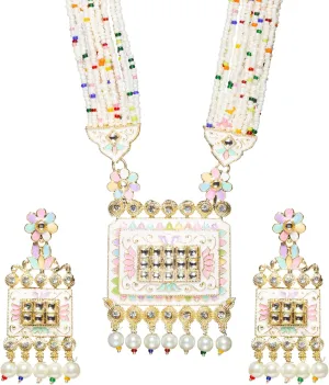 Bindhani Indian Bollywood Style Gold-Toned Long Rani Haar Pearl Pendant Necklace Earrings Jewelry Set For Women