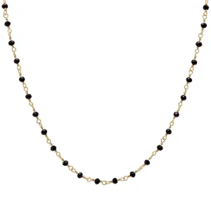 Black Beads Wrapped Golden Wire Long Chain Necklace for Women, 24 Inches