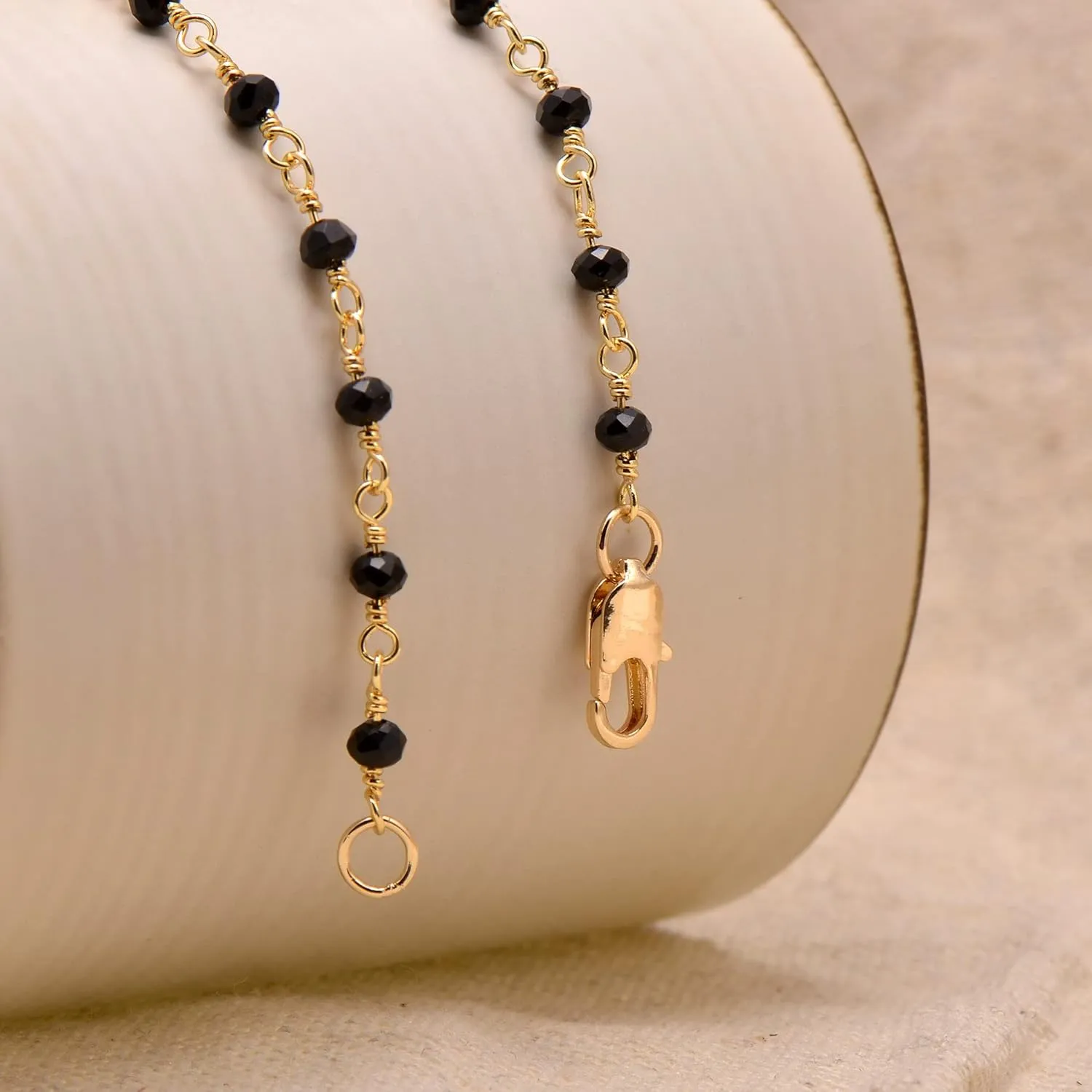 Black Beads Wrapped Golden Wire Long Chain Necklace for Women, 24 Inches