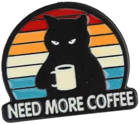 Black Cat Drink Coffee Funny Creative Brooch