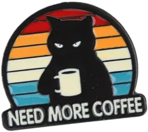 Black Cat Drink Coffee Funny Creative Brooch