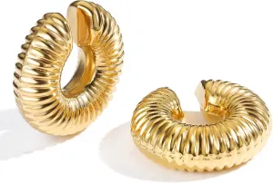 Chunky Gold Ear Cuffs Earrings for Women Non Piercing 14K Gold Plated Round Huggie Ear Cartilage Minimalism Ear Clip Earrings Jewelry Gift with Box
