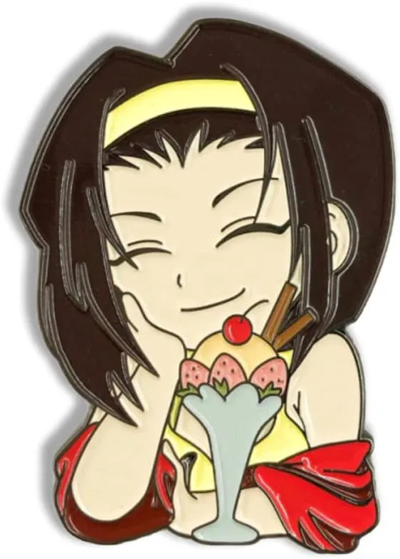 Cowboy Faye Valentine Enjoying Ice Cream Cute Enamel Pin Kawaii Novelty Brooch Buttons Jewelry for Jackets Jeans Backpack Cloth Lapel Bag Hat Gift for Anime Lovers Girl Women Boy Friends