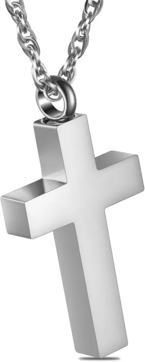 Cremation Cross Necklace for Ashes, Blank Cross Urns Locket Pendant Ashes Holder Stainless Steel Memorial Jewelry