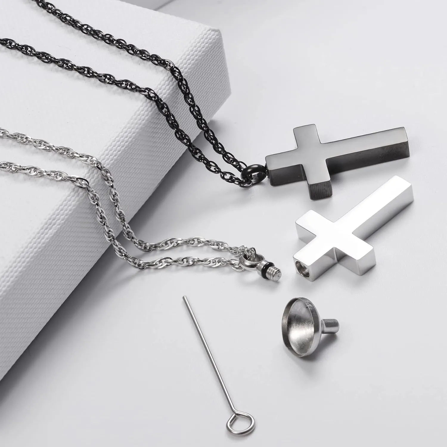 Cremation Cross Necklace for Ashes, Blank Cross Urns Locket Pendant Ashes Holder Stainless Steel Memorial Jewelry
