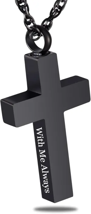Cremation Cross Necklace for Ashes Cross Urns Locket Pendant Ashes Holder Stainless Steel Memorial Jewelry-With Me Always