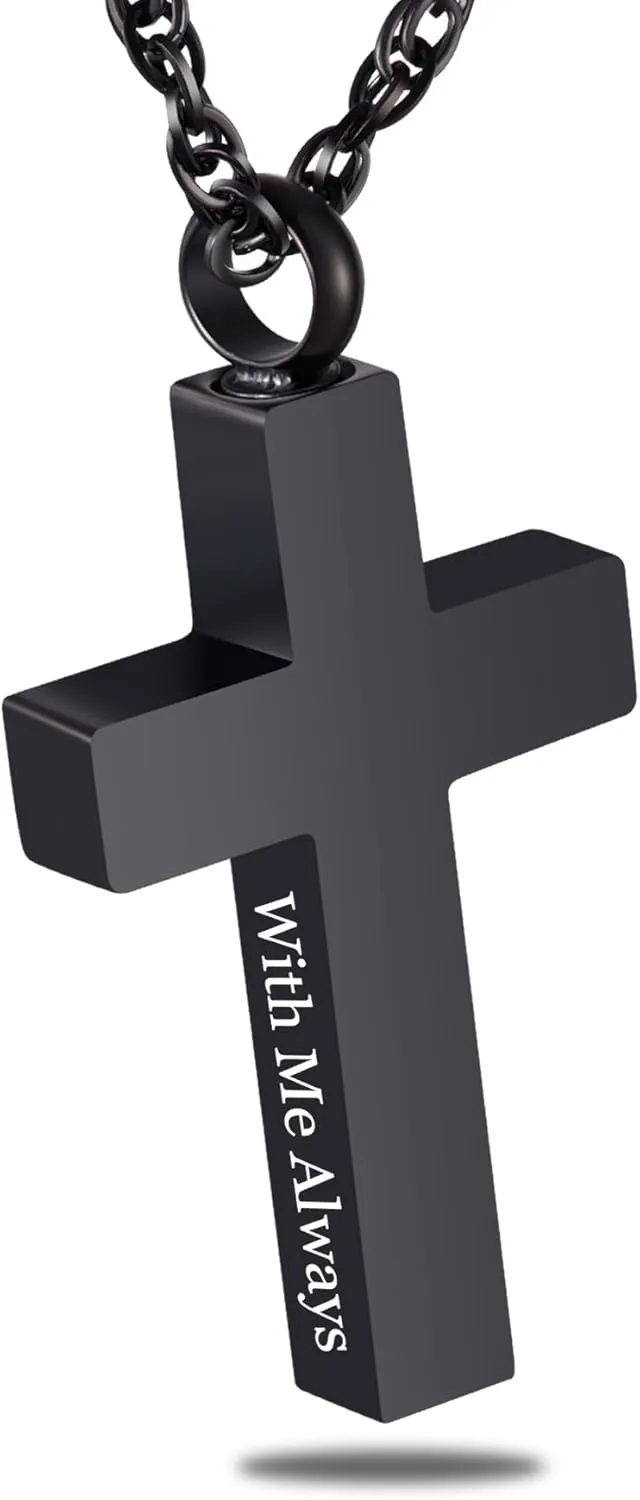 Cremation Cross Necklace for Ashes Cross Urns Locket Pendant Ashes Holder Stainless Steel Memorial Jewelry-With Me Always