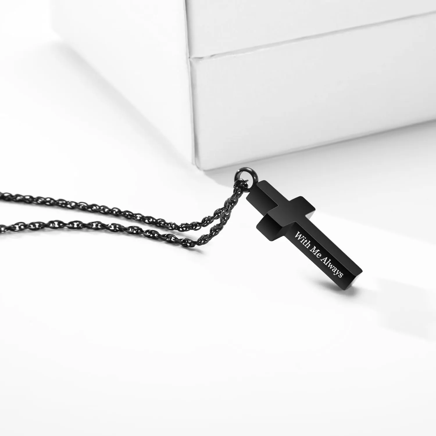 Cremation Cross Necklace for Ashes Cross Urns Locket Pendant Ashes Holder Stainless Steel Memorial Jewelry-With Me Always