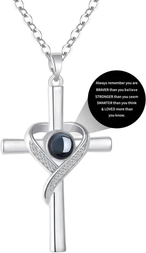 Cross Necklace with Bible Verse for Women Projection Necklace 18 2 Inches Chain Religious Spiritual Jewelry Baptism First Communion Confirmation Gifts