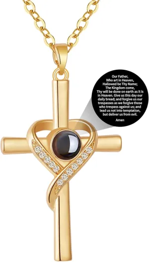 Cross Necklace with Bible Verse for Women Projection Necklace 18 2 Inches Chain Religious Spiritual Jewelry Baptism First Communion Confirmation Gifts