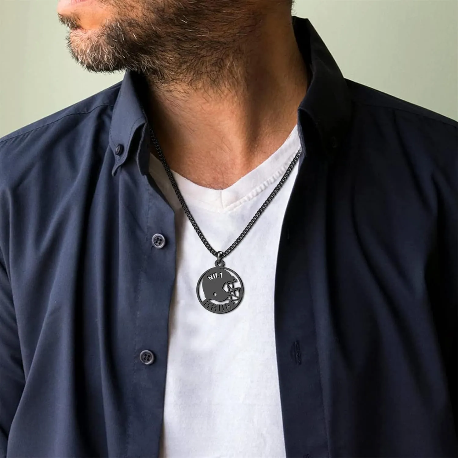 Custom Name Necklace for Men Inspirational Football Pendant Necklace for Men Personalized Stainless Steel Necklace for Men