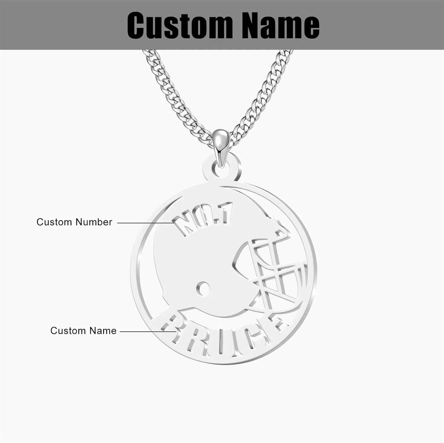 Custom Name Necklace for Men Inspirational Football Pendant Necklace for Men Personalized Stainless Steel Necklace for Men