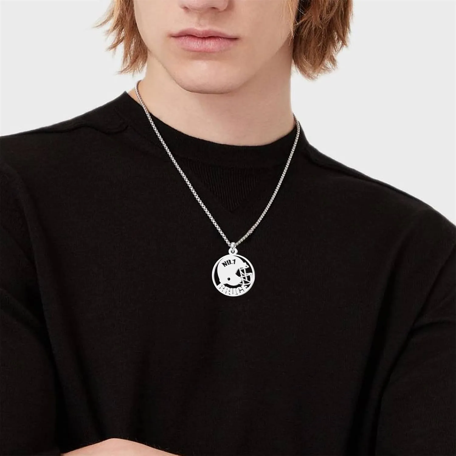 Custom Name Necklace for Men Inspirational Football Pendant Necklace for Men Personalized Stainless Steel Necklace for Men