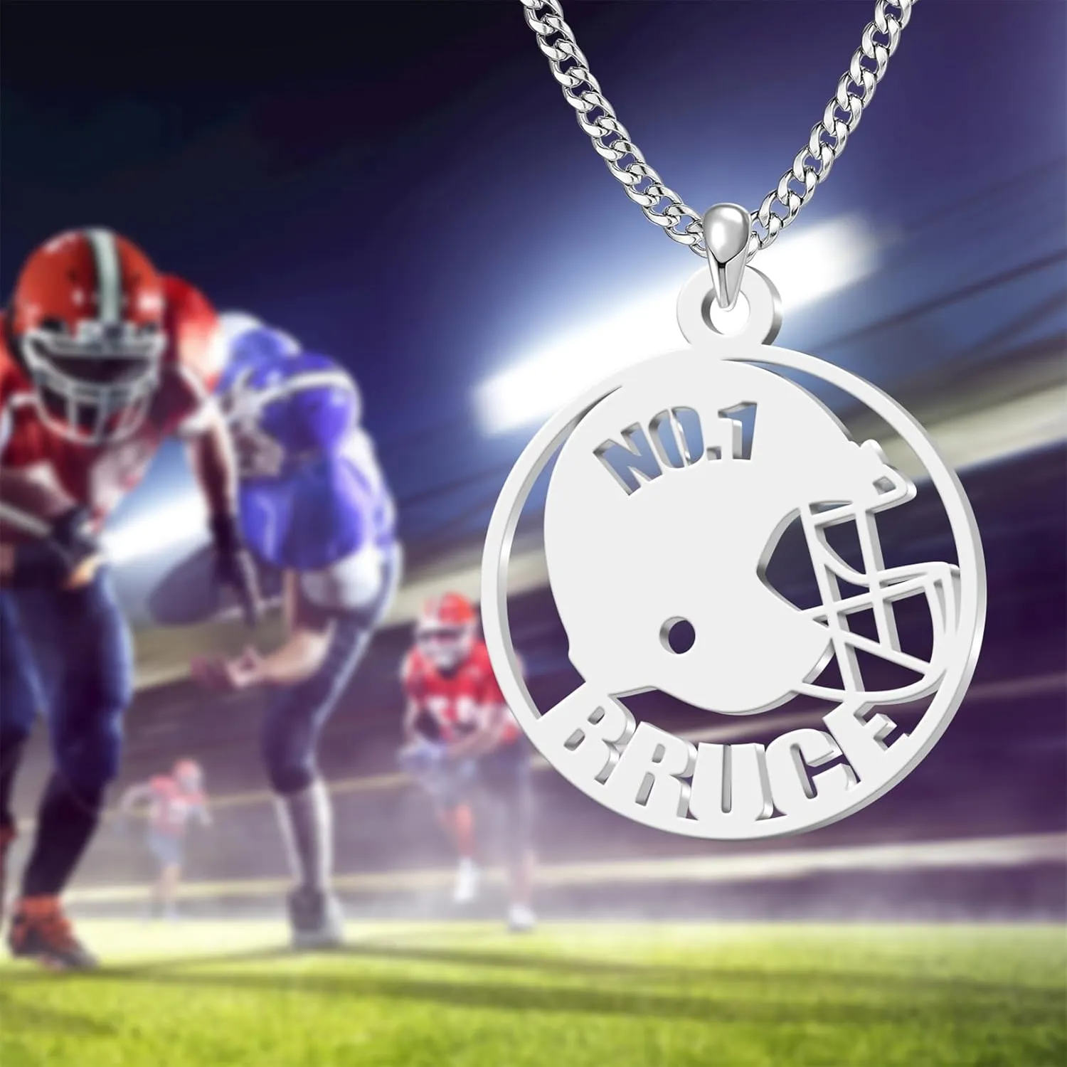 Custom Name Necklace for Men Inspirational Football Pendant Necklace for Men Personalized Stainless Steel Necklace for Men