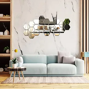 DecorWear 23 Hexagon Mirror Silver Plastic Wall Stickers for Wall Size (10.5x12.1) Cm Acrylic Mirror Wall Decor Sticker, Wall Mirror Stickers, Unframed Hexagonal Mirror Wall Sticker(23HexaSilver)