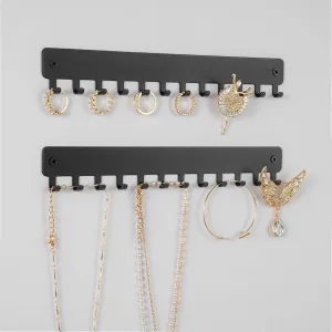 Drill-In Necklace Organizer: Sturdy Necklace Holder Wall Mounted with Hooks for Tangle-Free Jewelry Storage  Space-Saving Wall Necklace Hanger, Black, 2 PCS