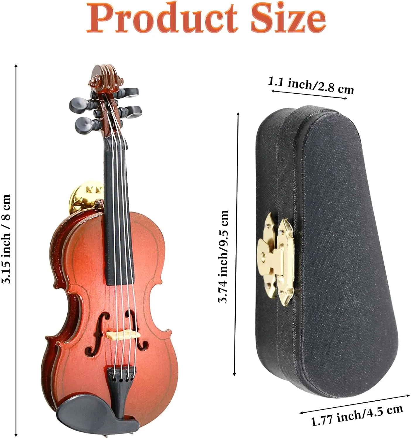 EASTROCK Violin Brooch, 3.15inches Mini Violin Pin, Miniature Musical Instrument Fashion Lapel Brooch Pin with Case Musical Gift