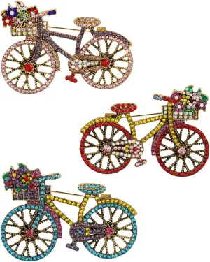Framendino, 3 Pack Rhinestone Bicycle Brooch Pin for Women Fashion Crystal Bike Jewelry Classic Vintage Birthday Gift