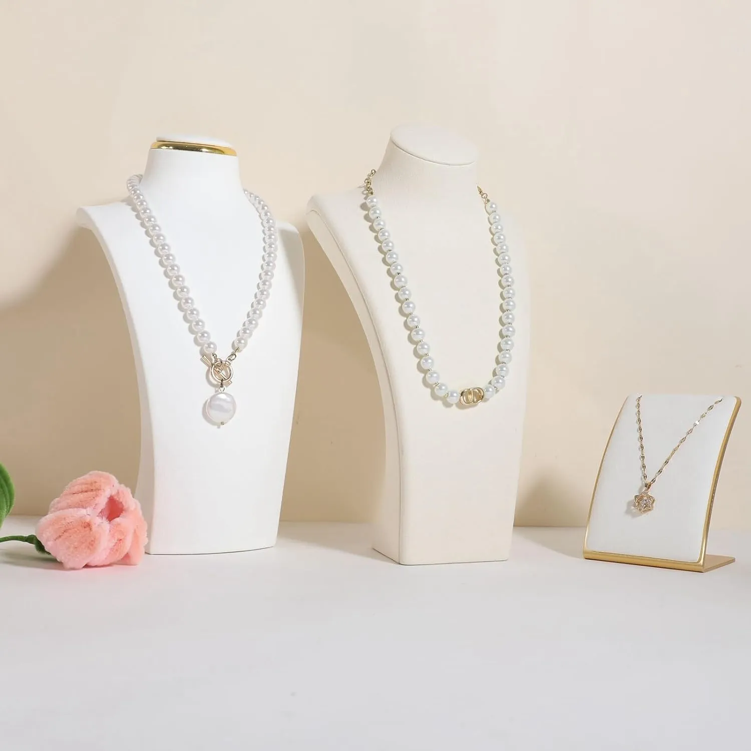 GemeShou White necklace display stands for selling, Velvet necklace storage organizer, Necklace mannequin jewelry bust holder for boutique storeWhite-Medium height 10.2 inch