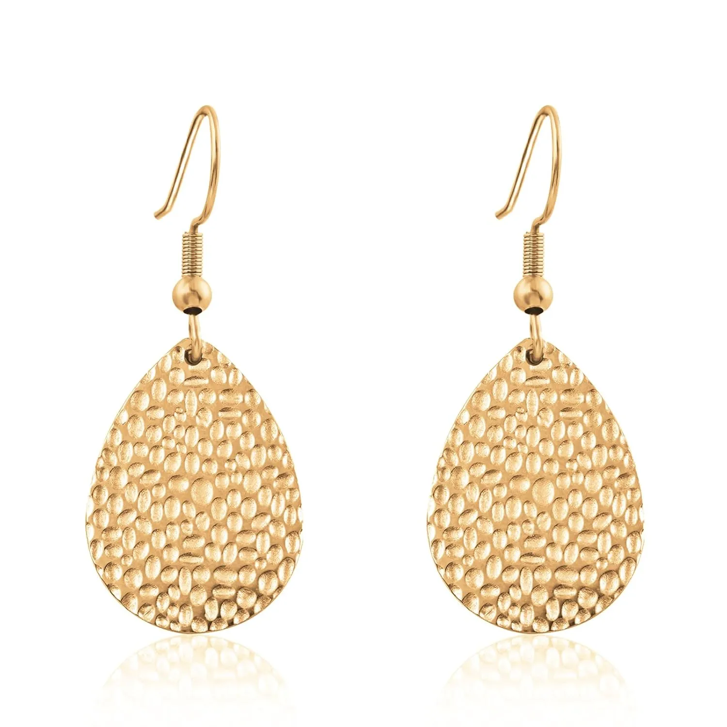 Gold Teardrop Drop Dangle Earrings for Women Hypoallergenic Handmade Hammered Gold Earrings for Sensitive Ears