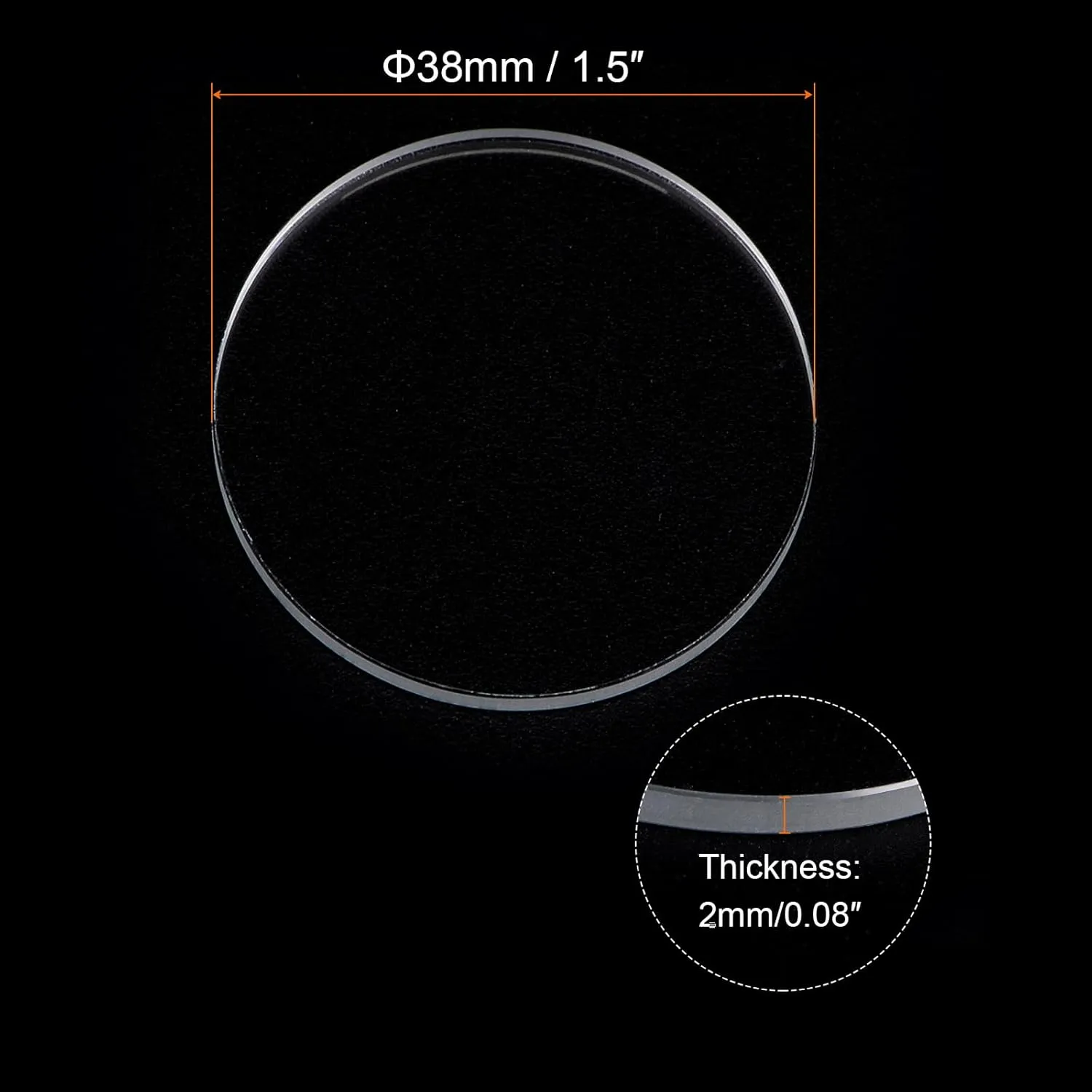 HARFINGTON 2pcs Watch Clear Crystal Lens Glass 38mm Dia. 2mm Thick Round Flat Mineral High Transmittance Watch Glass Replacement Part for Watchmaker Repair