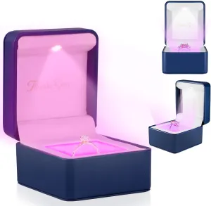 IlluminGem LED Engagement Ring Box with Base Mood Lighting - Aurora Dynamic & 5 Solid Colors, Dual Lights, Rechargeable Jewelry Case for Wedding/Proposal/Anniversary - Ambiance Ready